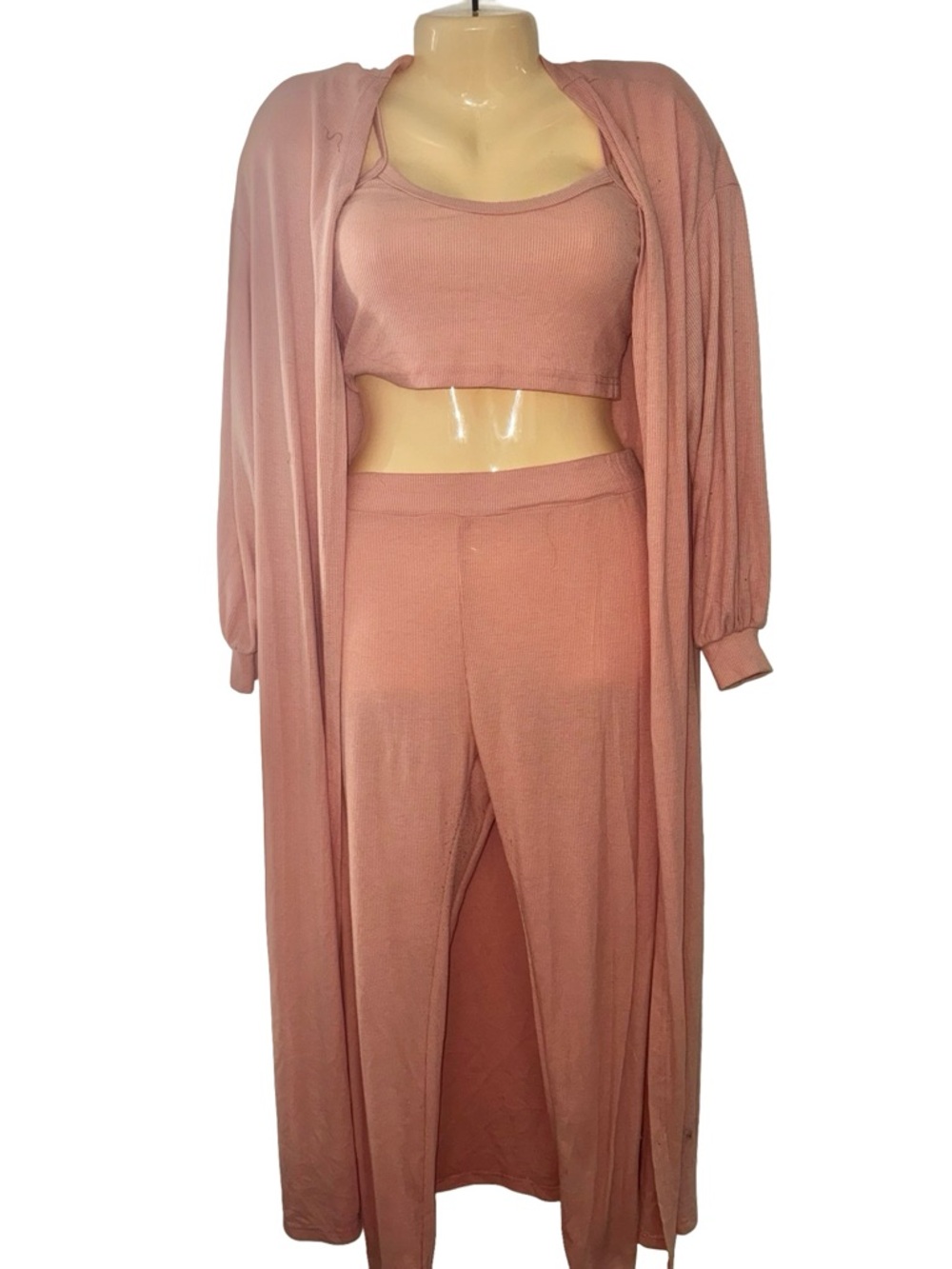 SHEIN Dusty Rose 3-Piece Knit Cardigan Set